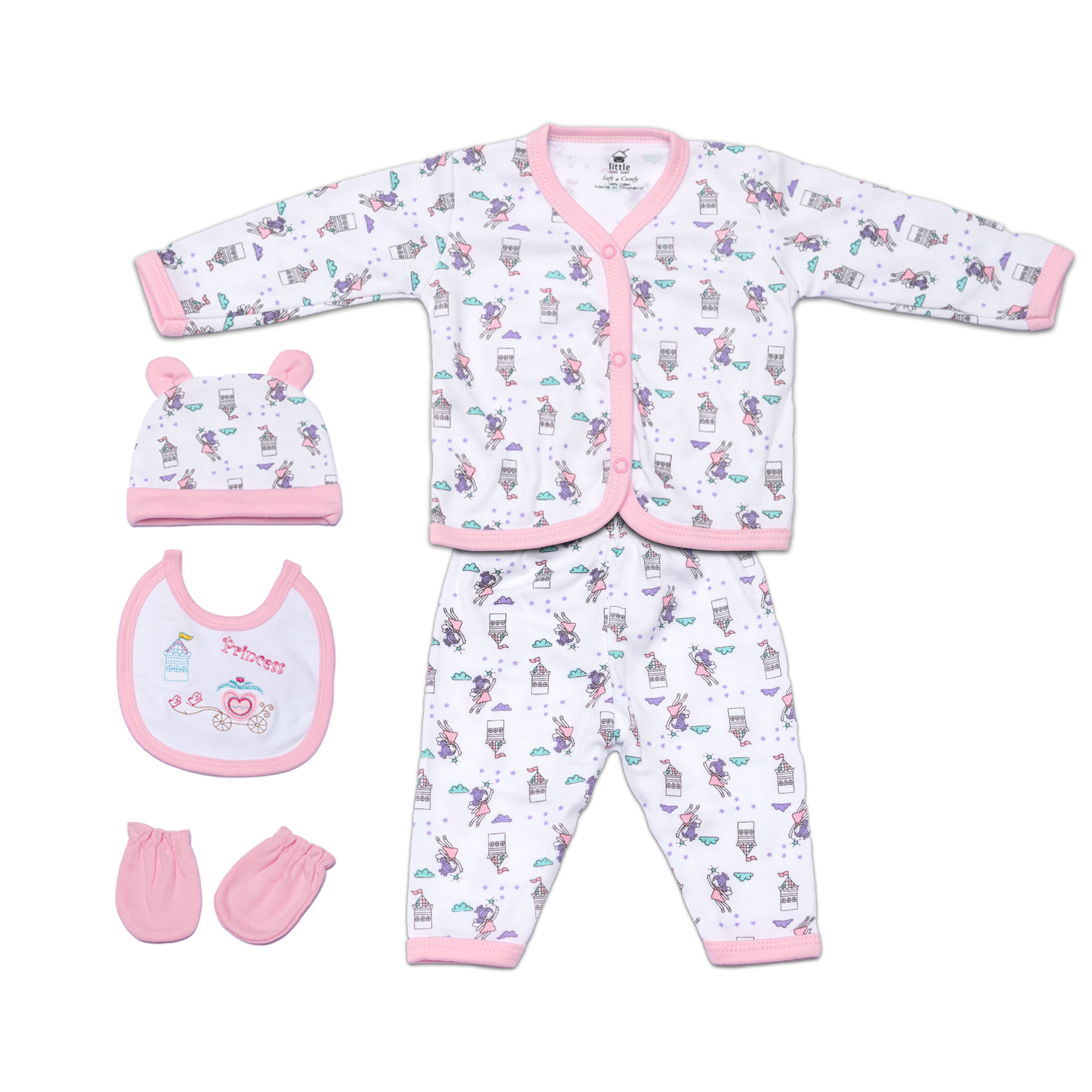 Tiny Textures Baby Outfit Set – Set of 5 (Baby Pink)