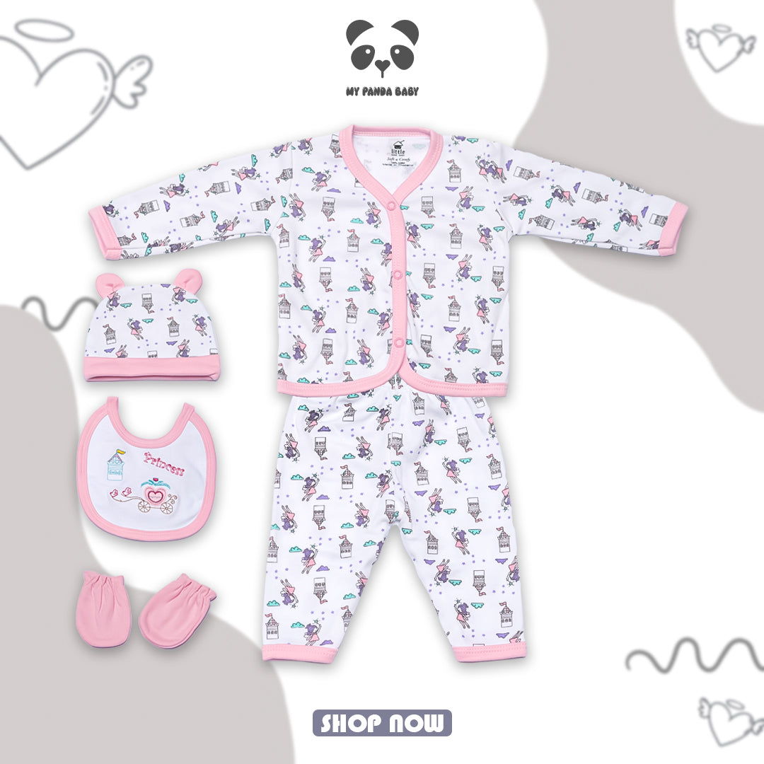 Tiny Textures Baby Outfit Set – Set of 5 (Baby Pink)